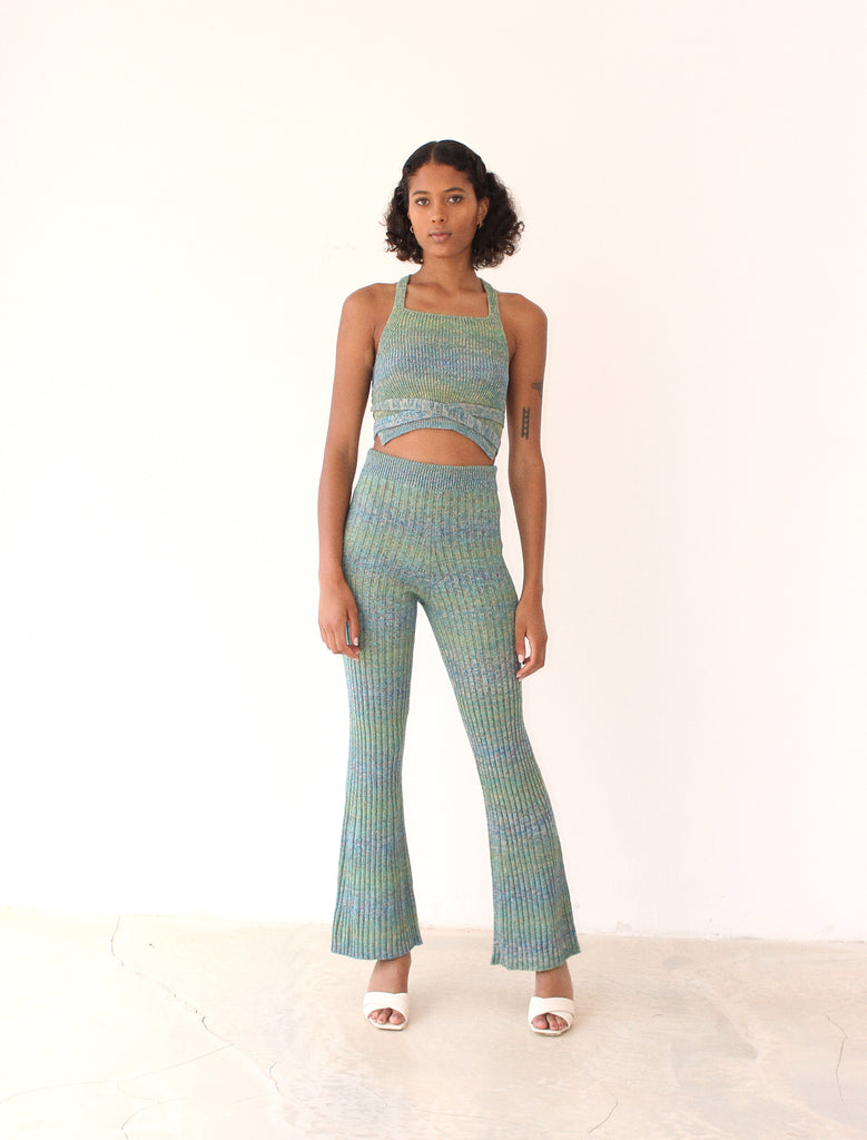 NAOMY flared knitted pants green – STUDIO FANTASTIQUE - sustainable clothing